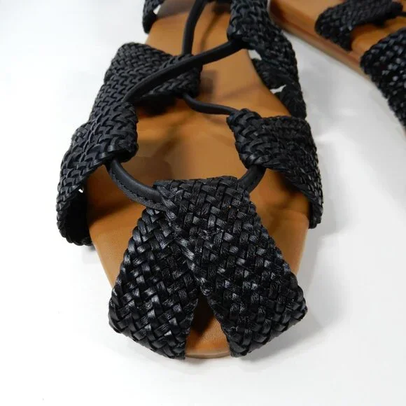FREE PEOPLE Sunny Gilly Flats Wrap SANDALS Size 9 Black Woven Leather NEW $128 - Picture 9 of 15